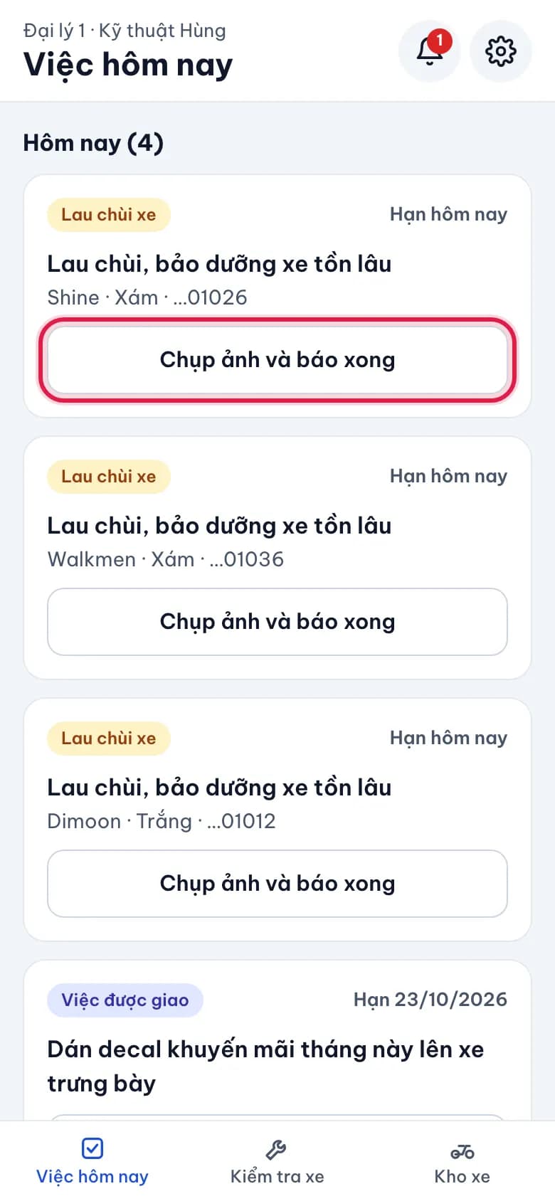 Việc hôm nay: Làm và báo xong